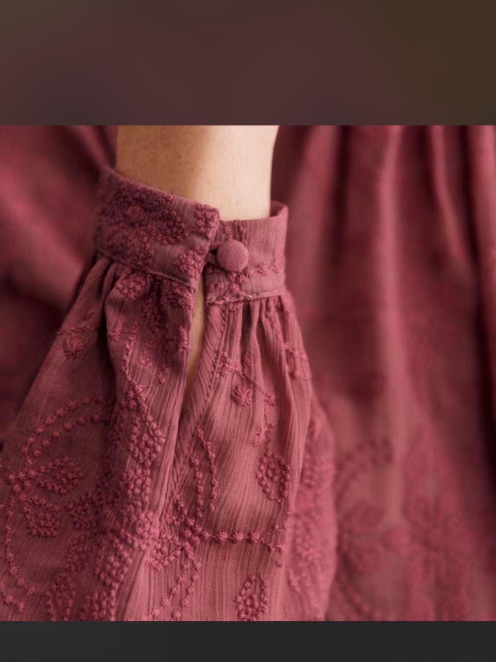 Sezane Heathered Mauve Ruffled-Yoke Long Sleeve Blouse - Picture 2 of 5